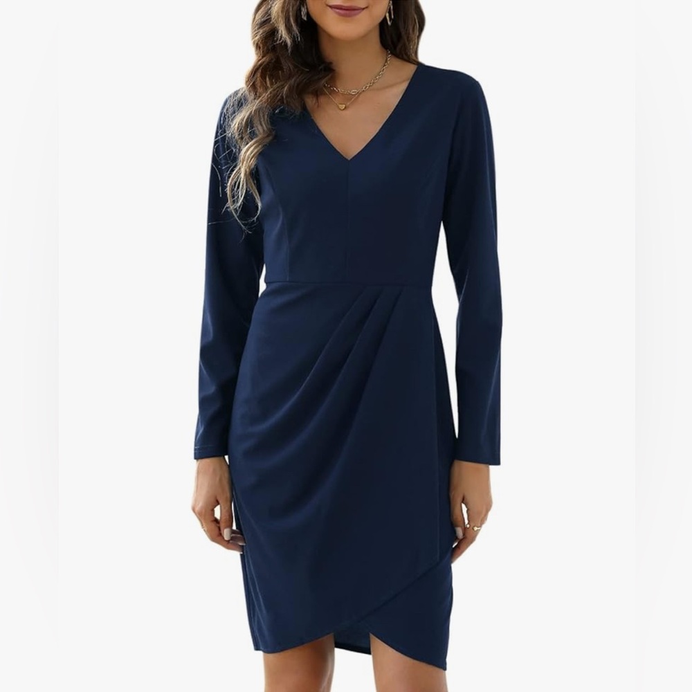 Elegant Navy Blue V-Neck Dress